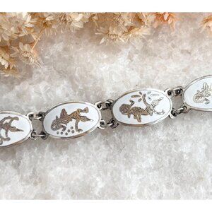 Siam Sterling Silver White Oval Enamel God & Goddess Figure 925 Vintage Bracelet